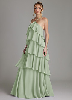 Azazie Deena At-home Try On Dresses Dusty Sage A-Line Ruched Chiffon Dress image5