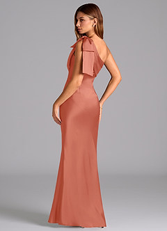 Azazie Yuanna Bridesmaid Dresses Salmon Pink Mermaid One Shoulder Stretch Satin Dress image6