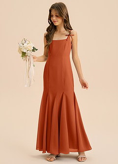 Azazie Evey Junior Abito Sirena in Chiffon Plissettato Arancia Bruciata image1