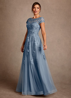 Azazie Jalinda 신부의 어머니 드레스 A라인 레이스 쉬폰 플로어 길이 드레스 image4