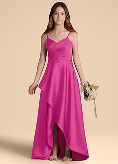 Azazie Prisha Junior A-Linie Plissee Stretch-Satin Kleid Fuchsia image7