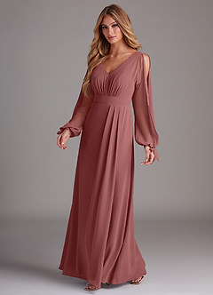 Azazie Matilda Bridesmaid Dresses Amethyst A-Line Long Sleeve Chiffon Dress image1
