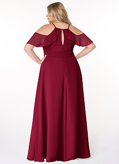 Azazie Dakota Vestidos de damas de honor Vestido Borgoña de Gasa de Línea A con Cuello en V plisado image7