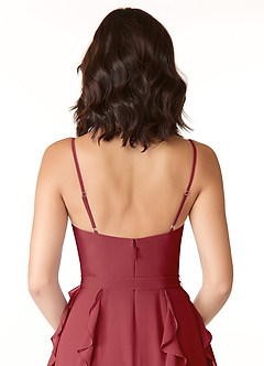 Azazie Peyton Jurken voor bruidsmeisjes Jurk van Chiffon met A-Lijn Ruches Granaatappel image3