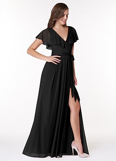 Azazie Jael Bridesmaid Dresses Black A-Line V-Neck Mesh Dress image4