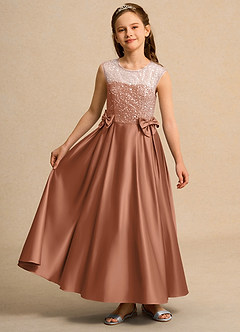 Azazie Candy Girl Blumenmädchenkleider Ballkleid Schleifen Matte Satin Kleid Bronzer image3