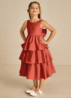 Azazie Margery Flower Girl Dresses Rust A-Line Bow Stretch Satin Dress image3