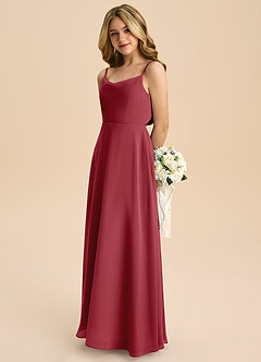 Azazie Shale Junior Vestido de Granada de Gasa de Corte en A con Lazo image6