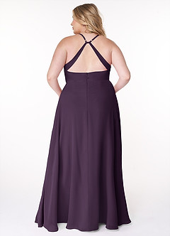 Azazie Davis Robes de demoiselle d'honneur Robe Trapèze en Mousseline de soie Col en V Prune image8