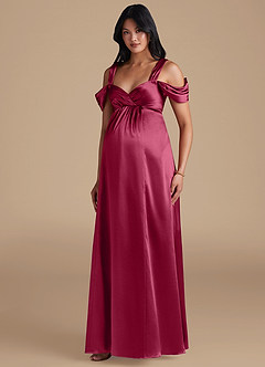 Azazie Rhea Maternity Bridesmaid Dresses A-Line Pleated Metallic Satin Floor-Length Dress image1