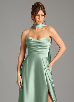 Azazie Ayla At-home Try On Dresses Agave A-Line Corset Stretch Satin Dress image2