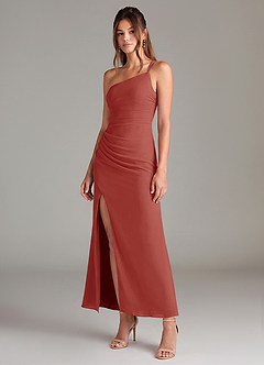 Azazie Eren Brautjungfernkleider Meerjungfrau-Linie One-Shoulder Chiffon Kleid Terrakotta image1