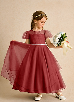 Azazie Duckie Abiti da Ragazza di Fiori Abito Principessa in Tulle Plissettato Ruggine image3