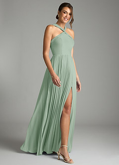 Azazie Afra Abiti da Damigella Abito A-Line in Chiffon Plissettato Agave image3