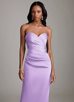 Azazie Sonora Vestidos de damas de honor Vestido de Lila de Satén Elástico de Corte Recto con Sin tirantes image5