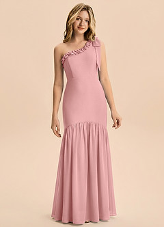 Azazie Yana Junior Dusty Rose Sheath Bow Chiffon Dress image3