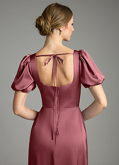 Azazie Fyona Bridesmaid Dresses Desert Rose A-Line Pleated Stretch Satin Dress image2