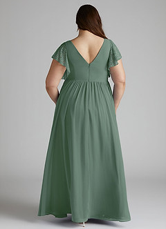 Azazie Zella Bridesmaid Dresses Eucalyptus A-Line Lace Chiffon Dress image10