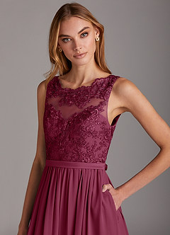 Azazie Elly Bridesmaid Dresses Mulberry A-Line Lace Scoop Neck Chiffon Dress image6
