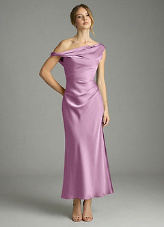 Azazie Emerson Bridesmaid Dresses Wisteria Mermaid Off the Shoulder Stretch Satin Dress image1
