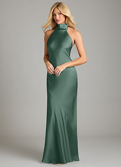 Azazie Velli Bridesmaid Dresses Eucalyptus Mermaid High Neck Stretch Satin Dress image1