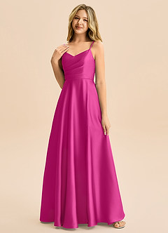 Azazie Rumi Junior Linia A Pofałdowany Satyna elastyczna Długość podłogi Młodsza druhna Sukienka image3