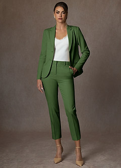 front Whitney Olivgrün Strukturierter Stretch-Cropped-Hosenanzug