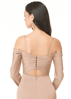 Azazie Hallie Bridesmaid Dresses English Rose Sheath Off-The-Shoulder Long Sleeve Stretch Satin Convertible Dress image8