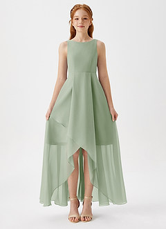 Azazie Lizette Junior Dusty Sage A-Line Pleated Chiffon Dress image3