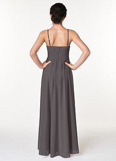 Azazie Catalina Junior Steel Grey A-Line Ruched Chiffon Dress image2