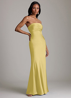 Azazie Saylor Vestidos de damas de honor Vestido de Canario de Satén Elástico de Corte Sirena con Sin tirantes image4