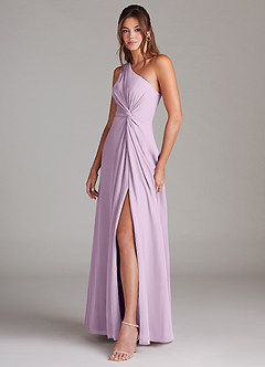 Azazie Brooke Bridesmaid Dresses Frosted Lilac A-Line One Shoulder Chiffon Dress image5