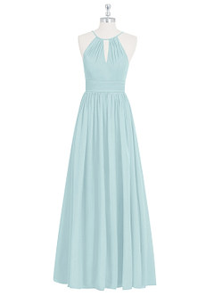 Azazie Cherish Bridesmaid Dresses Sea Glass A-Line Pleated Chiffon Dress image6