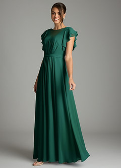 Azazie Daphne Modest Bridesmaid Dresses A-Line Ruffled Chiffon Floor-Length Dress image3