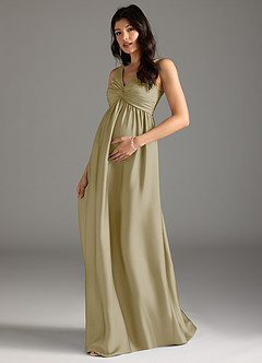 Azazie Yetta Maternity Bridesmaid Dresses A-Line Pleated Stretch Satin Floor-Length Dress image1