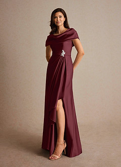 Azazie Branford Mère de la mariée Robes Robe Trapèze en Satin extensible Plissée Cabernet image8