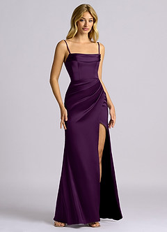 Azazie Auden Bridesmaid Dresses Grape Sheath Off the Shoulder Stretch Satin Convertible Dress image3