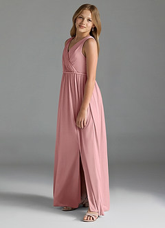 Azazie Tanicia Junior Dusty Rose A-Line Mesh Dress image2