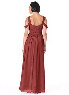 Azazie Lianne Bridesmaid Dresses Terracotta A-Line Off the Shoulder Chiffon Dress image4
