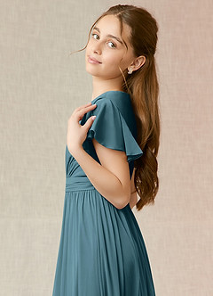 Azazie Mosley Junior A-Linie Gestreift Gittergewebe Kleid Bermudablau image6