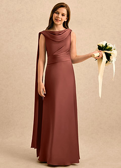 Azazie Sanah Girls Formal Flower Girl Klänningar Klänning A-Line i Stretch Satin Plisserad image3