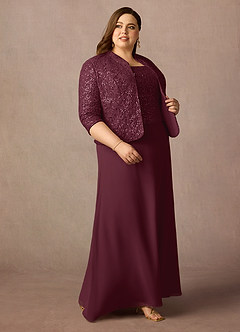 Azazie Cornelia Mother of the Bride Dresses Cabernet Sheath Square Neckline Sequins Chiffon Dress image19