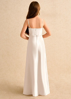 Azazie Fishie Girls Formal 플라워 걸 드레스 A라인 매트 새틴 플로어 길이 드레스 image7