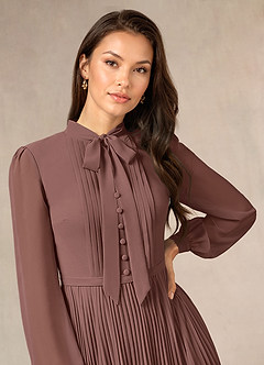 Azazie Adellah Mother of the Bride Dresses Espresso A-Line Pleated Chiffon Dress image5