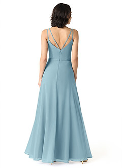 Azazie Janine Brautjungfernkleider A-Linie V-Hals Chiffon Kleid Stimmungsvolles Blau image4