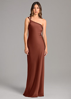 Azazie Monroe Bridesmaid Dresses Clay Mermaid One Shoulder Stretch Satin Dress image4