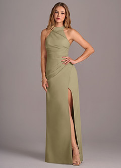 Azazie Jemma Bridesmaid Dresses Moss Green Sheath Pleated Chiffon Dress image4