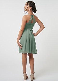 Azazie Ginny Junior Abito A-Line in Chiffon Plissettato Salvia Argentata image4