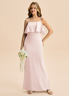 Azazie Galene Junior Blushing Pink Mermaid Stretch Satin Dress image3