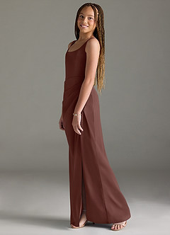 Azazie Mero Junior Espresso Mermaid Pleated Stretch Satin Dress image4